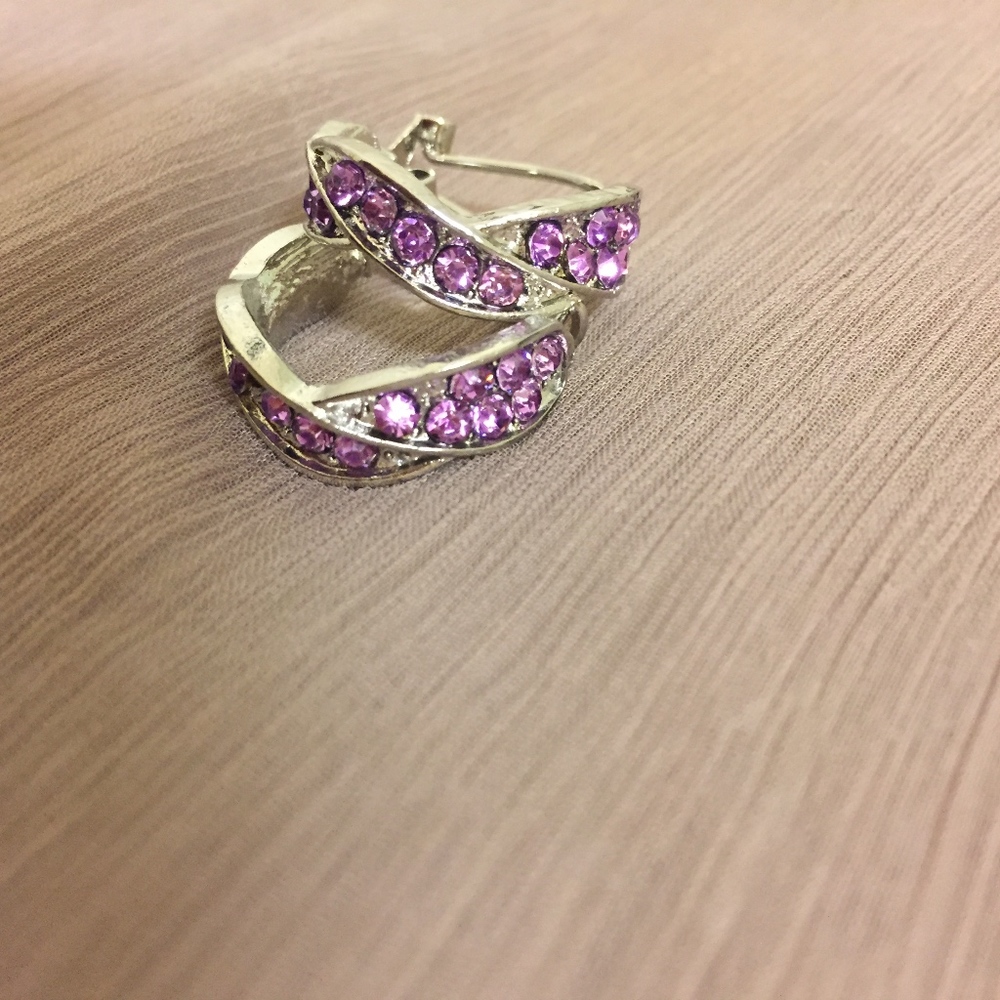 Purple Crystal and Silver Earrings - Picture 2 of 5